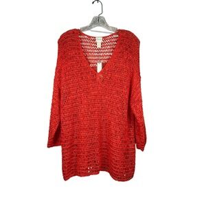 NWT CHICO'S Textured V-Neck Sweater, 3/4 Length Sleeve, Garibaldi Orange, Size 3